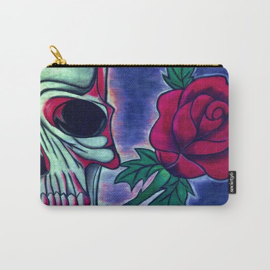 Skull & Red Rose Carry-All Pouch