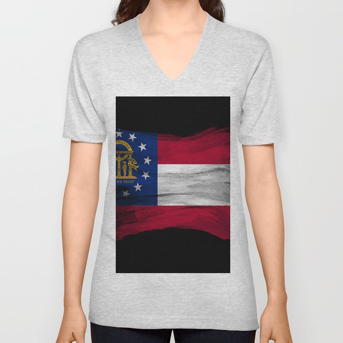 Georgia state flag brush stroke, Georgia flag background V Neck T Shirt
