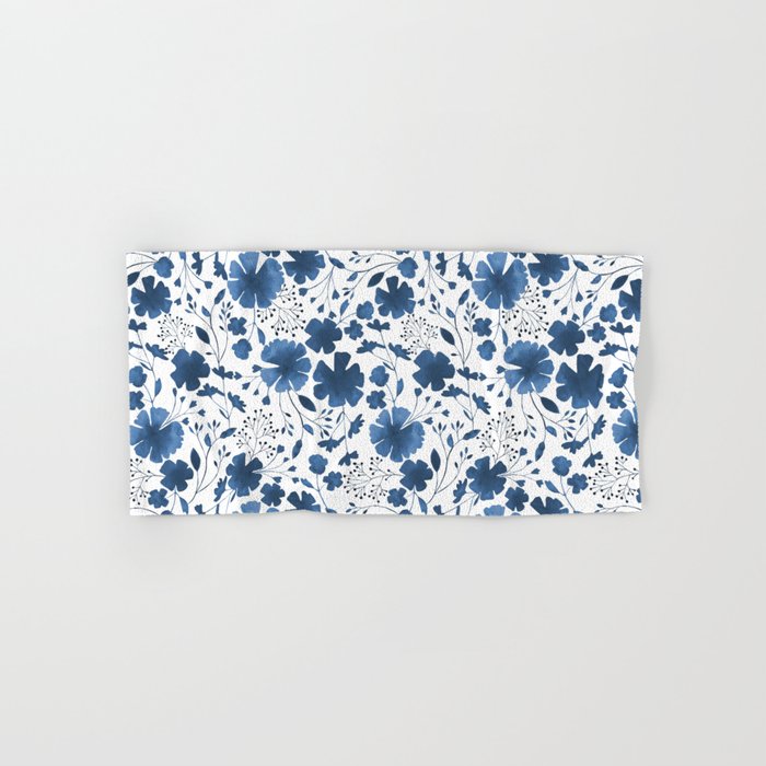 Blue Watercolour Floral Pattern Hand & Bath Towel