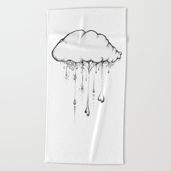 Happy Cloud Drawing, Cute Whimsical Illustration Beach Towel