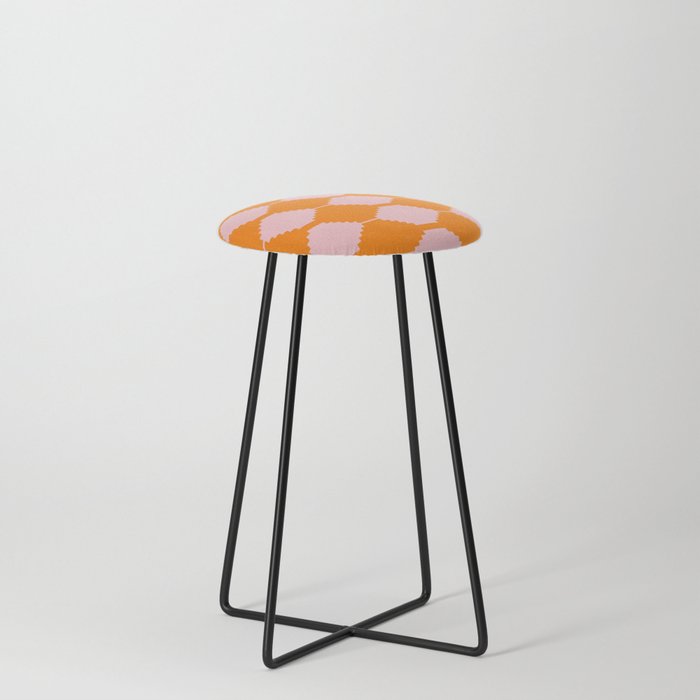 Cheerful Retro Orange + Pink Kilim Pattern Counter Stool