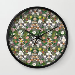 High Tea Garden Jamboree   Wall Clock | Teaparty, Nature, Summerflowers, Hightea, Roses, Gardenparty, Drawing, Garden, Irishvikingdesigns, Magnolias 