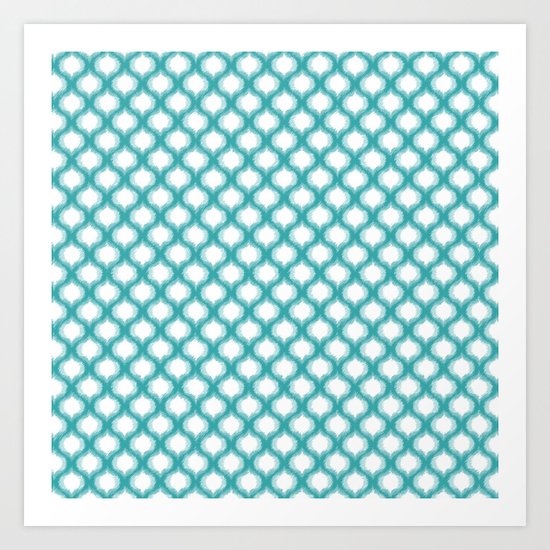 Aqua Ogee Ikat Pattern Art Print