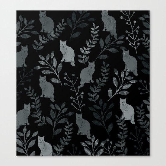 Watercolor Floral and Cat III Canvas Print