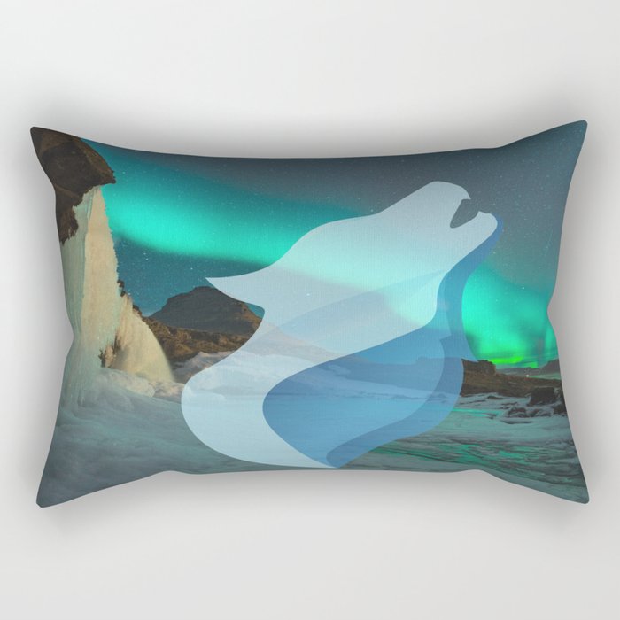 Aurora Lights & Wolf Rectangular Pillow
