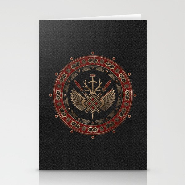 Gungnir - Spear of Odin Black and Red Leather and gold Stationery Cards