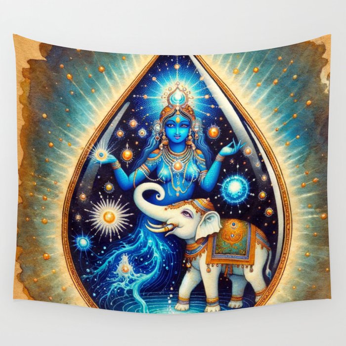 Water Goddess and Elephant Wall Tapestry