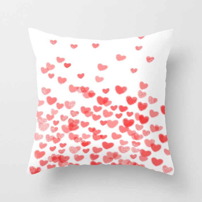 Hearts - Valentines Glitter Hearts in pink on white background for trendy girls valentines day Throw Pillow