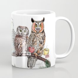 Tea owls , funny owl tea time painting by Holly Simental Mug