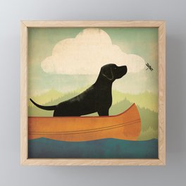 Black Lab Labrador Retriever Dog Canoe Ride Framed Mini Art Print