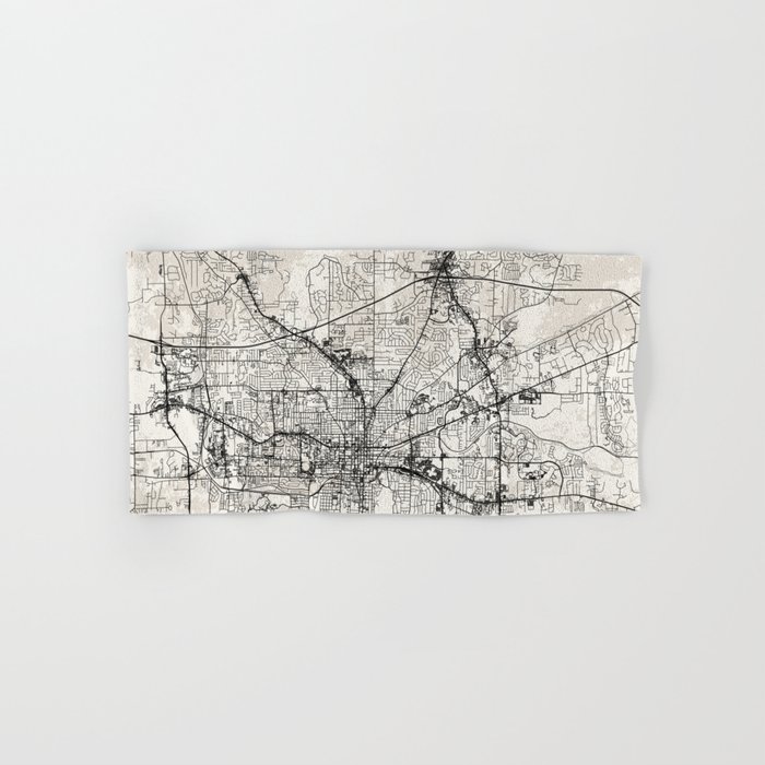 USA, Tallahassee Black&White City Map Drawing Hand & Bath Towel