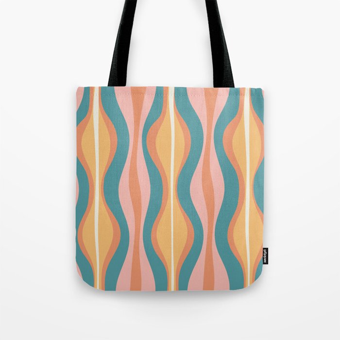 Hourglass Abstract Mid-century Modern Pattern Teal Pink Cantaloupe  Tote Bag