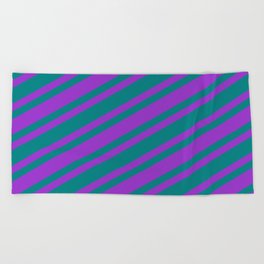 [ Thumbnail: Dark Orchid & Teal Colored Stripes/Lines Pattern Beach Towel ]