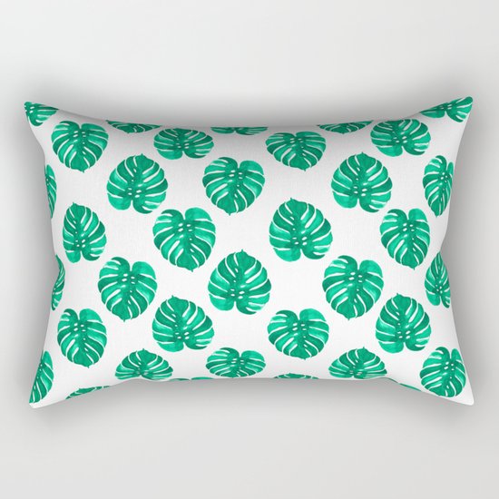Monstera house plant leaf green painting pattern trendy hipster indoor house plant tropical garden Rectangular Pillow