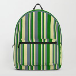 Slate Gray, Green, and Pale Goldenrod Colored Pattern of Stripes Backpack