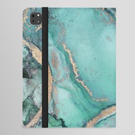 Inkt Texture Colorful Painting Gold And Mint Turquoise iPad Folio Case