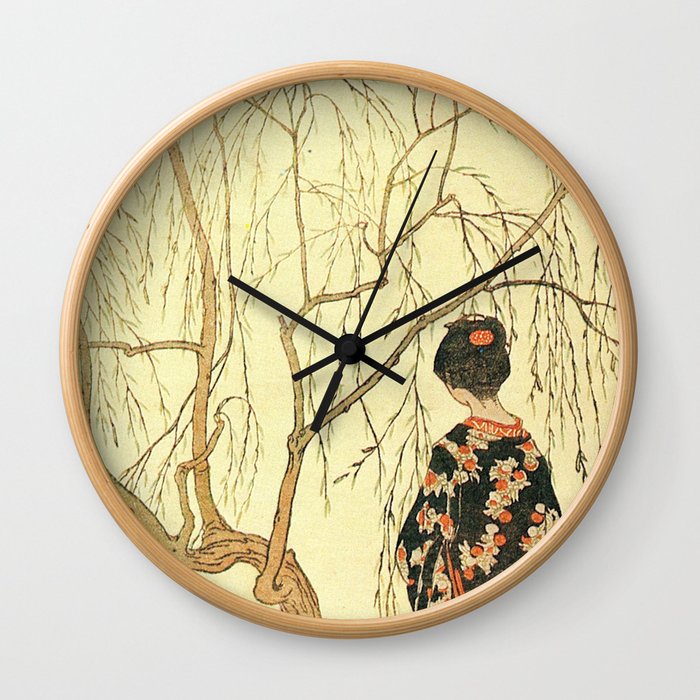 Girl under a Willow Tree by Emil Orlik - Czech Japonist Drawing Wall Clock