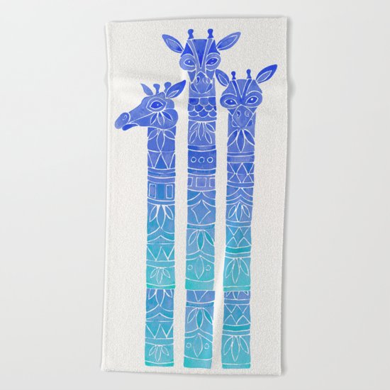 Giraffes – Blue Ombré Beach Towel