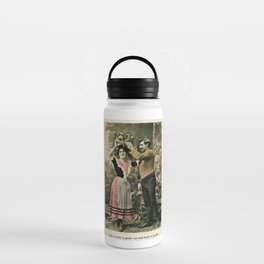 Vintage French couple love basket Water Bottle