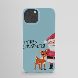 Vintage Blue Santa Claus & Rudolph the Red Nosed Reindeer iPhone Case
