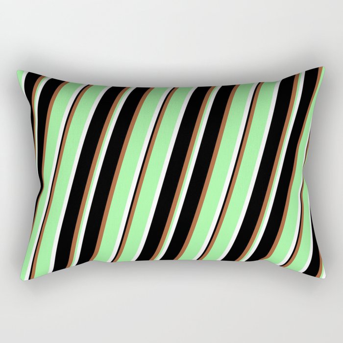Sienna, Green, White & Black Colored Lined Pattern Rectangular Pillow