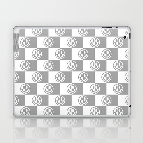 Smiley Faces On Checkerboard (Grey & White)  Laptop & iPad Skin