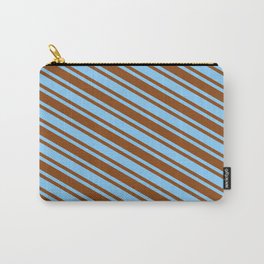 [ Thumbnail: Light Sky Blue & Brown Colored Lined/Striped Pattern Carry-All Pouch ]