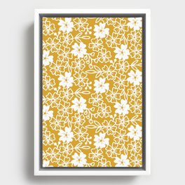 Sakura flower blossoms in mustard yellow and white Framed Canvas