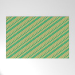 [ Thumbnail: Sea Green and Dark Khaki Colored Lined/Striped Pattern Welcome Mat ]