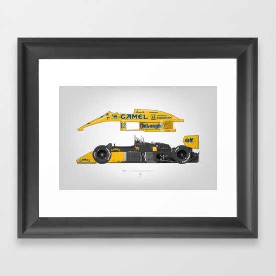 Outline Series N.º5, Ayrton Senna, Lotus 99T-Honda, 1987 Framed Art Print
