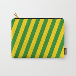 [ Thumbnail: Yellow & Forest Green Colored Stripes/Lines Pattern Carry-All Pouch ]