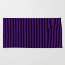 [ Thumbnail: Indigo & Black Colored Striped/Lined Pattern Beach Towel ]