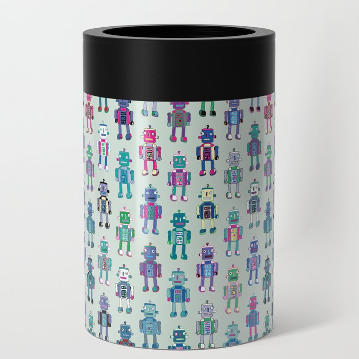 Gogglebots - Pink, Aqua and Grey - Cute Robot design by Cecca Designs Can Cooler