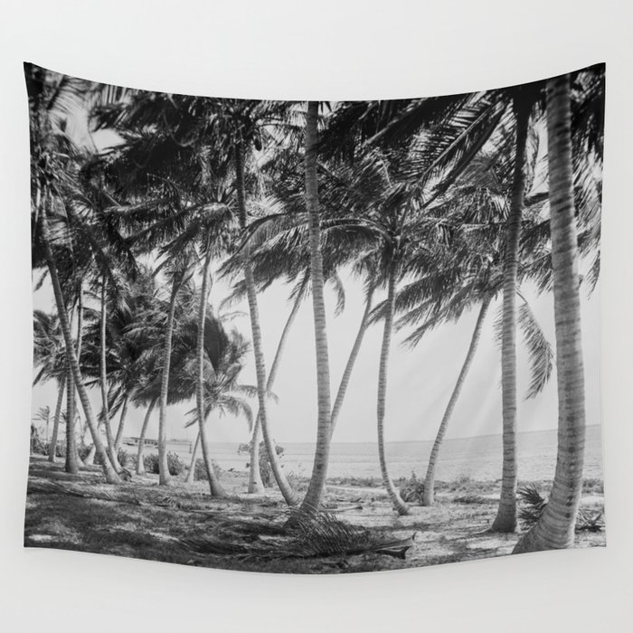 Miami Florida Palm Trees Black and White Vintage Photograph, 1915 Wall Tapestry