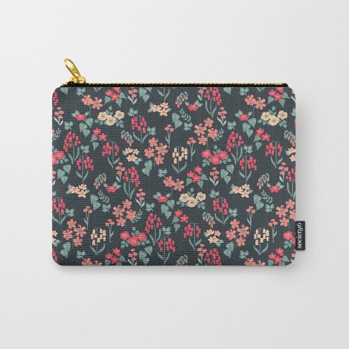 Field of Flowers Raspberry and Ink Carry-All Pouch