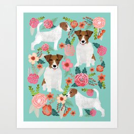 Jack Russell Floral Dog Print - jack russell art, jack russells, jack russell floral Kunstdrucke