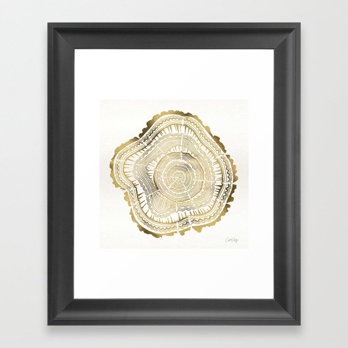 Gold Tree Rings Framed Art Print
