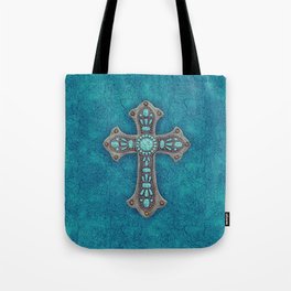 Turquoise Rustic Cross Tote Bag