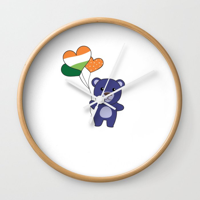 Bear With Ireland Balloons Cute Animals Happiness Wall Clock