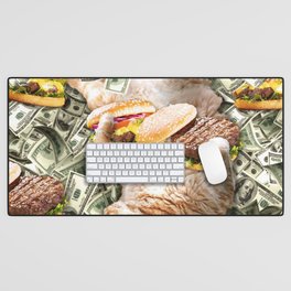 Burger Cheeseburger Cat On Money Desk Mat