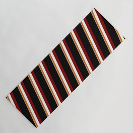 [ Thumbnail: Eyecatching Tan, Chocolate, Mint Cream, Maroon & Black Colored Pattern of Stripes Yoga Mat ]