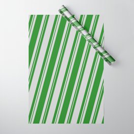 [ Thumbnail: Forest Green and Light Gray Colored Stripes Pattern Wrapping Paper ]