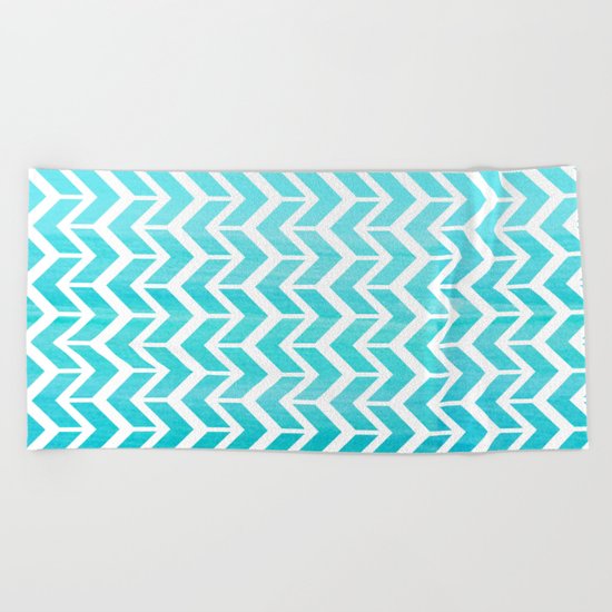 Maritime Aqua Teal Chevron Herringbone ZigZag - Mix & Match Beach Towel