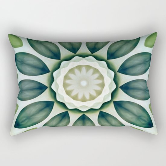 Foliage Greens Flower Kaleidoscope Rectangular Pillow