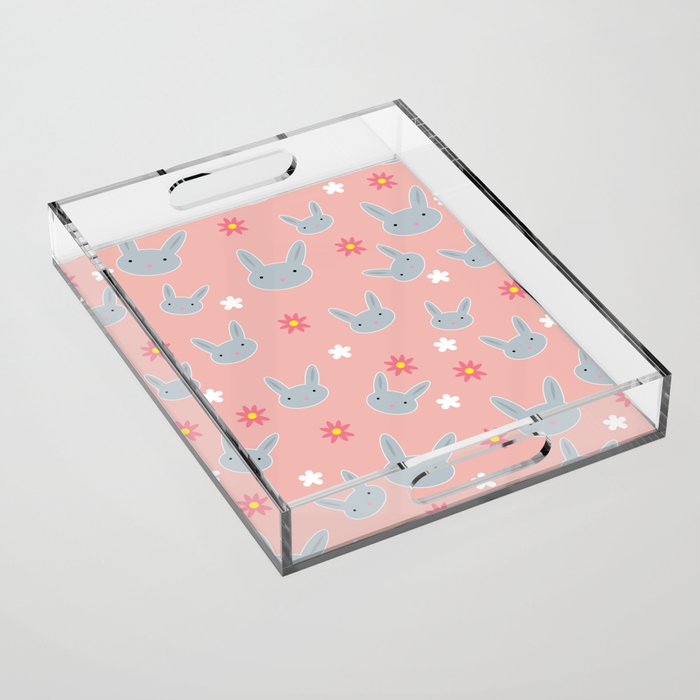 Cute Cute  Bunny - Pink Acrylic Tray