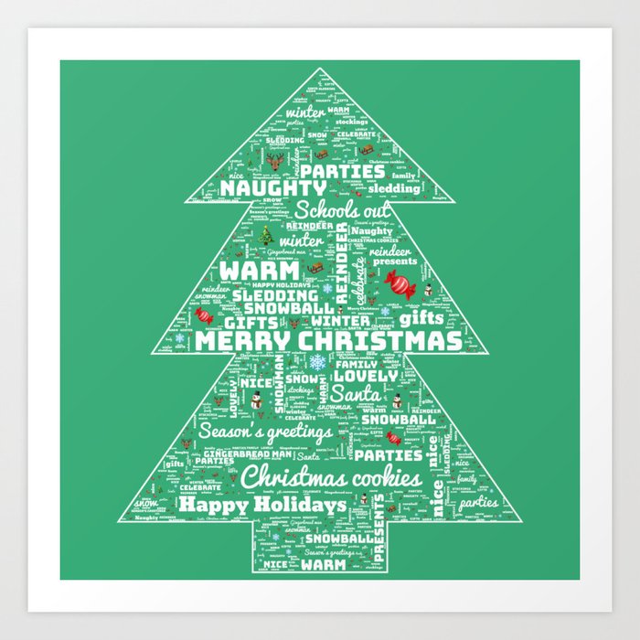 Green Christmas Tree Word Art Art Print by Awesomefamilyadventure