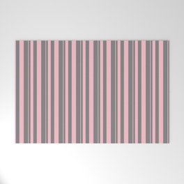 [ Thumbnail: Pink & Gray Colored Lines Pattern Welcome Mat ]