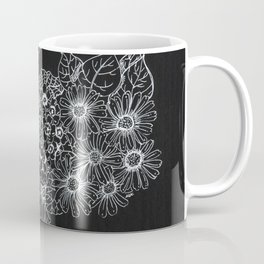 White on Black Botanical Illustration Coffee Mug
