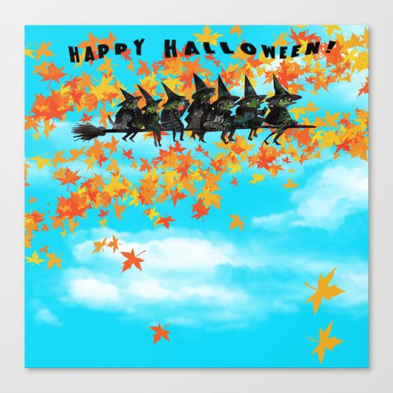 Seven Witches on a Broom. Canvas Print