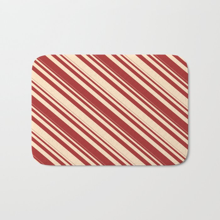 Brown & Bisque Colored Lined Pattern Bath Mat